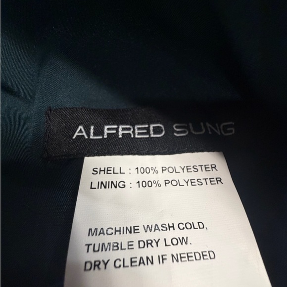 New ALFRED SUNG Bow Strap Satin Twill Trumpet Gown in color EverGreen - Picture 8 of 10